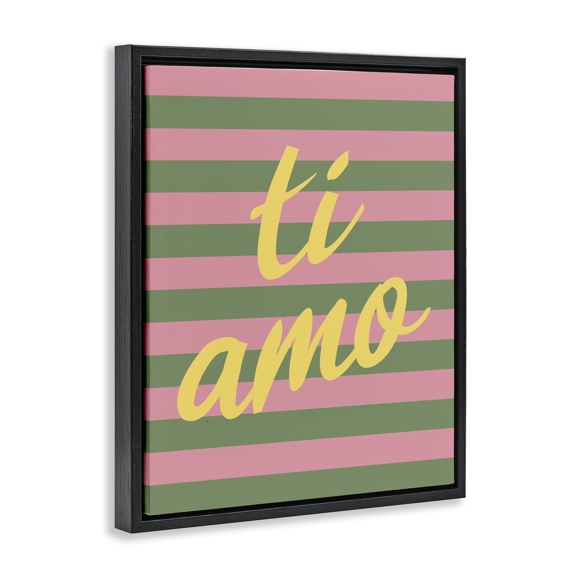 Stupell Industries Ti Amo Pink Green Stripes Black Framed Floater Canvas Wall Art, design by SD Graphics Studio