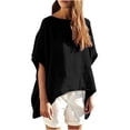 thumbnail image 2 of QIPOPIQ Blouses Patchwork à Col Rond en Coton et Lin pour Femmes en Liquidation, 2 of 7