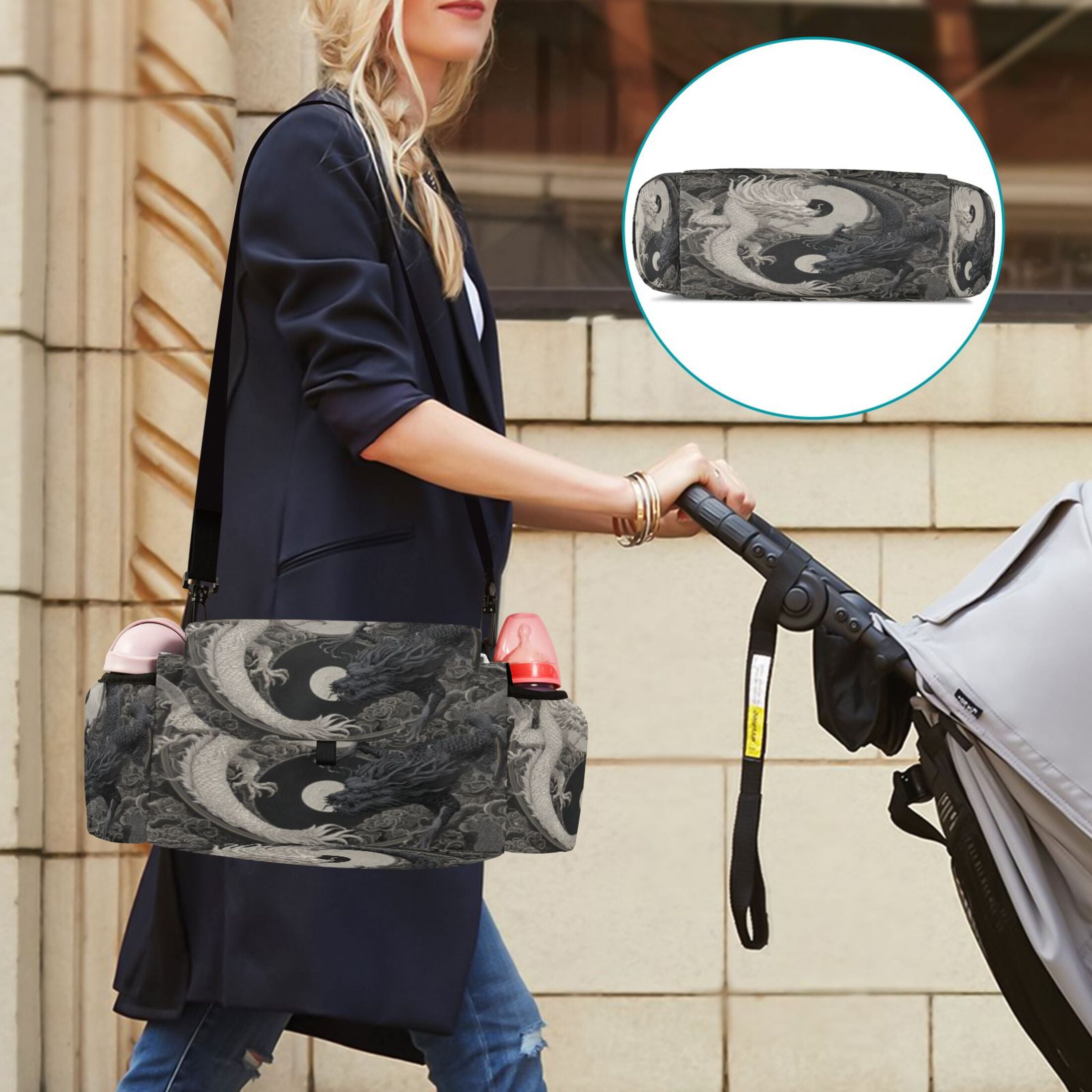 DIXRUYEE Stroller Organizer Dragon Tempest Printed