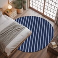 thumbnail image 3 of 4Ft Round Rug, Navy Blue Striped Non-Skid Rubber Backing Large Area Rugs - Living Room Bedroom Home Office, Navy Blue White Farmhouse Stripes Indoor Floor Mat Carpets Washable Rug, 3 of 9