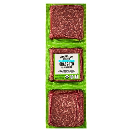 Marketside Organic Grass-Fed Ground Beef, 85% Lean/15% Fat, 1 lb, 3 Count