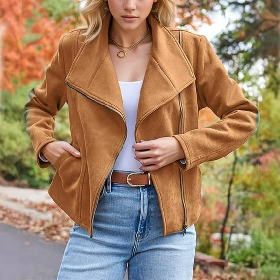 Fashion Fall Winter Short Moto Jacket For Women Casual Suede Leather Look Outerwear Winter Coats Women Ladies Winter Coats 3x Rain Jacket Women Aline Coat plus Size Long Jackets for Women Winter