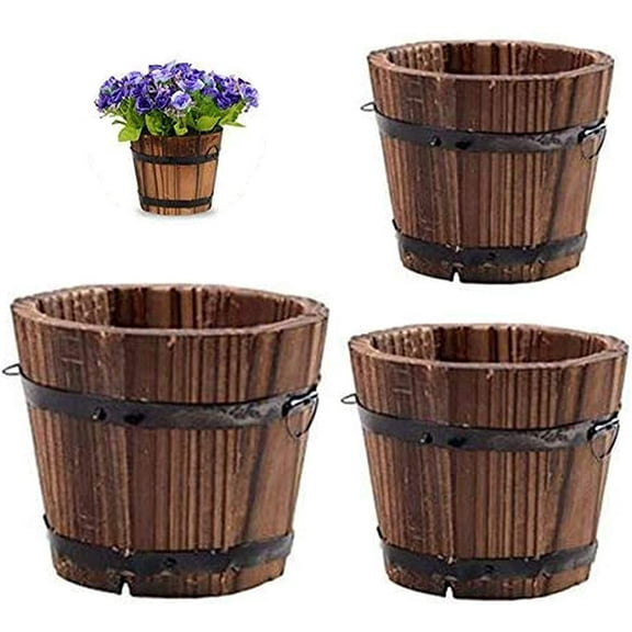 Limei 1 Pack Rustic Succulent Planter Box Wood Barrels Flower Pot Plant Container Box L (No Flower)
