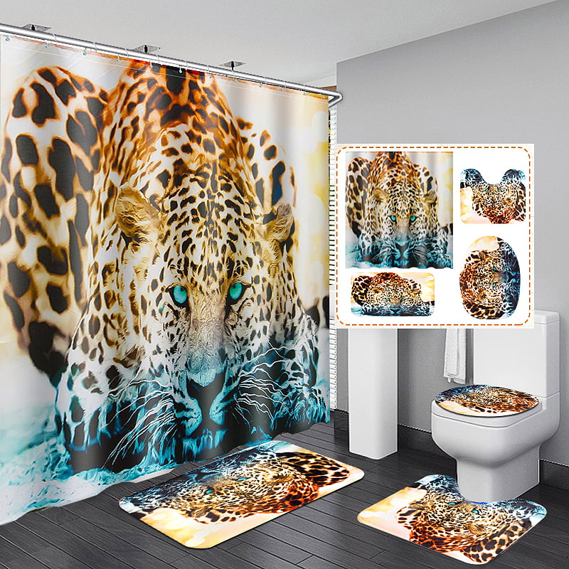 Leopard Lying On Stone Waterproof Home Bathroom Fabric Shower Curtain 71x71 Inch 