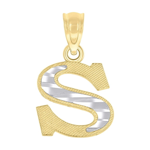 10kt Real Two-Tone Gold Unisex Diamond-Cut Initial S Charm Pendant