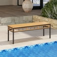 thumbnail image 2 of Gymax 48'' Wicker Patio Bench w/Acacia Wood Seat Removable Padded Cushion for Garden White Outdoor, 2 of 9