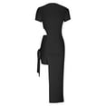 thumbnail image 4 of Sakmal Summer Dresses for Women 2024 Trendy Sexy Solid Bodycon Opening Black Short Sleeve Comfort Fit Long Sheath Dress, 4 of 5