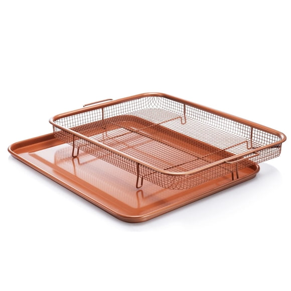 Gotham Steel Crisper Tray for Oven, Nonstick Copper Crisper Tray and Basket, Air Fry in your Oven, 13.4” x 11.4”