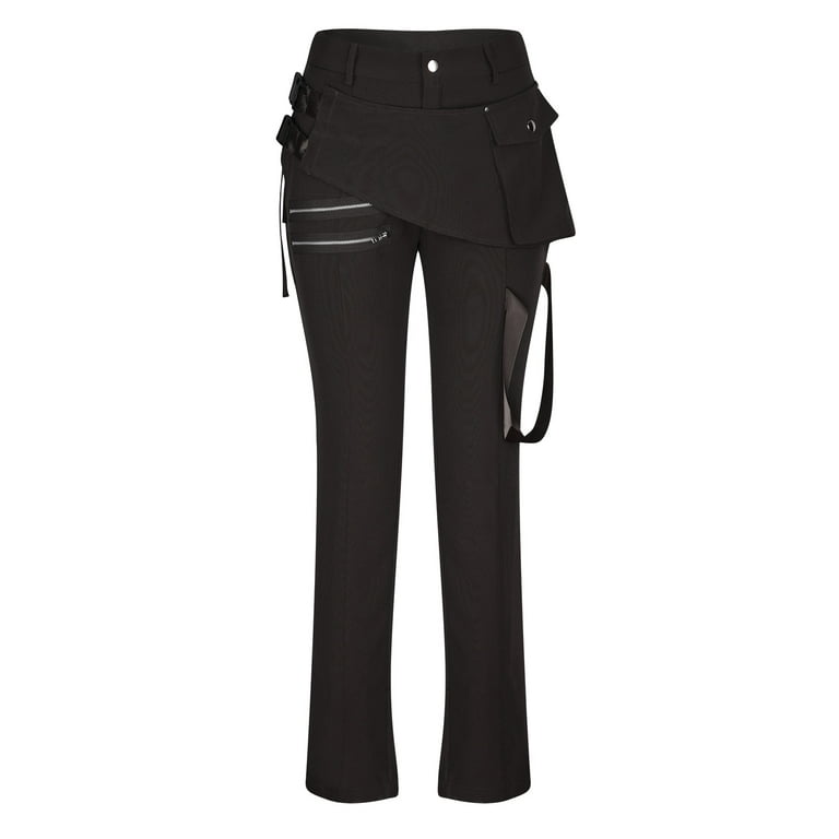 YYDGH Women Casual Trousers 4 Buckle Side Snap With Pockets Zipper