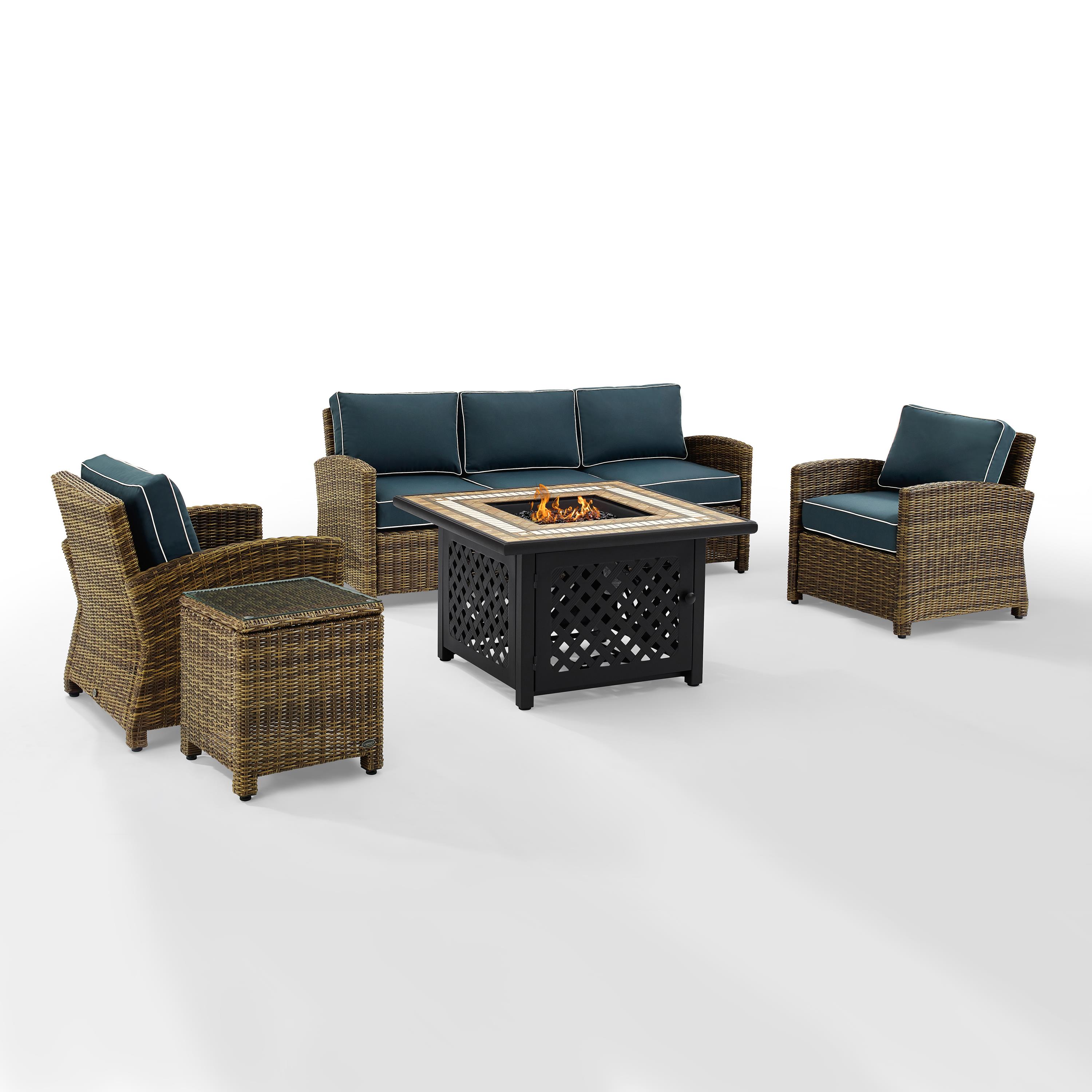 Crosley Furniture Bradenton 5Pc Patio Fabric Fire Pit Sofa Set in Brown and Navy - image 3 of 9