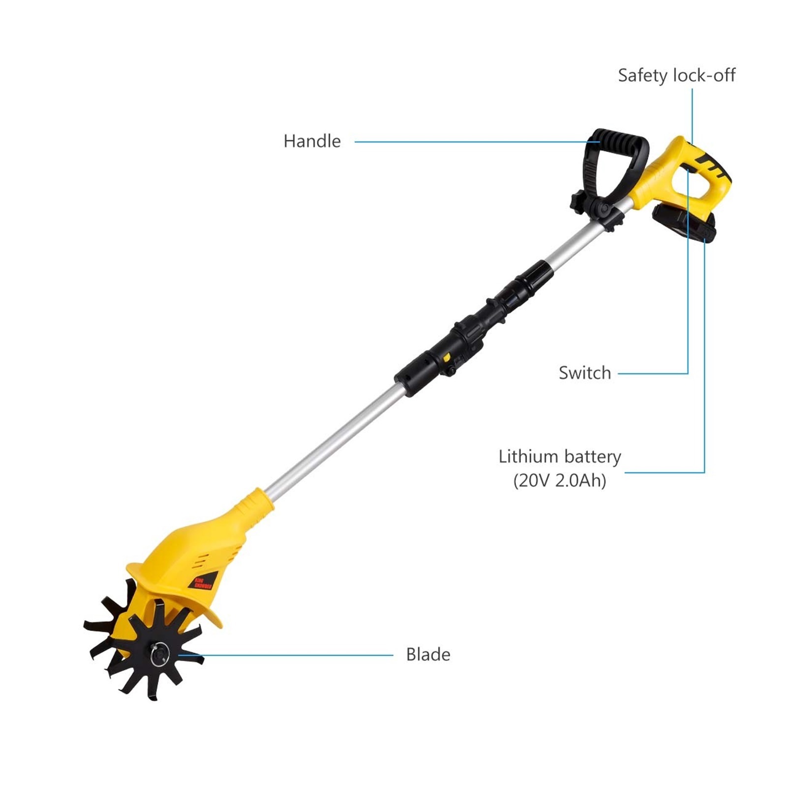 20V Handheld Tiller Garden Rotary Cultivator Machine Cordless Garden Power Tool Professional Portable Cultivator Garden Tools ,2 IN 1 Trimmer & Edger
