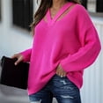 thumbnail image 3 of Suéter de color sólido de otoño e invierno, suéter holgado de talla grande con temperamento para mujer, suéter de cuello en V, 3 of 5