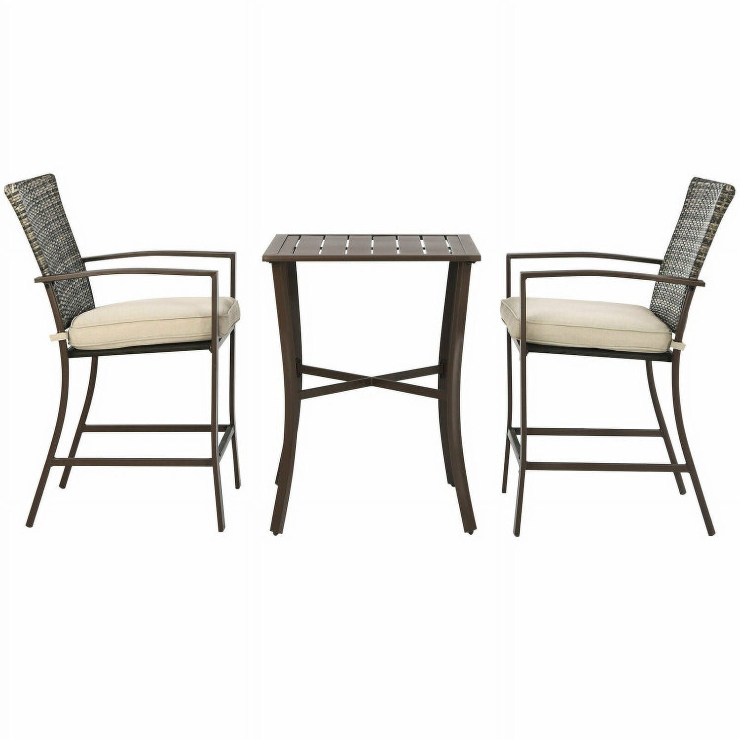 Aimee Lii 3 Pieces Rattan Bar Furniture Set with Slat Table and 2 Cushioned Stools, Outdoor Patio Furniture, Brown Aimee Lii 3 Pieces Rattan Bar Furniture Set with Slat Table and 2 Cushioned Stools, Outdoor Patio Furniture, Brown