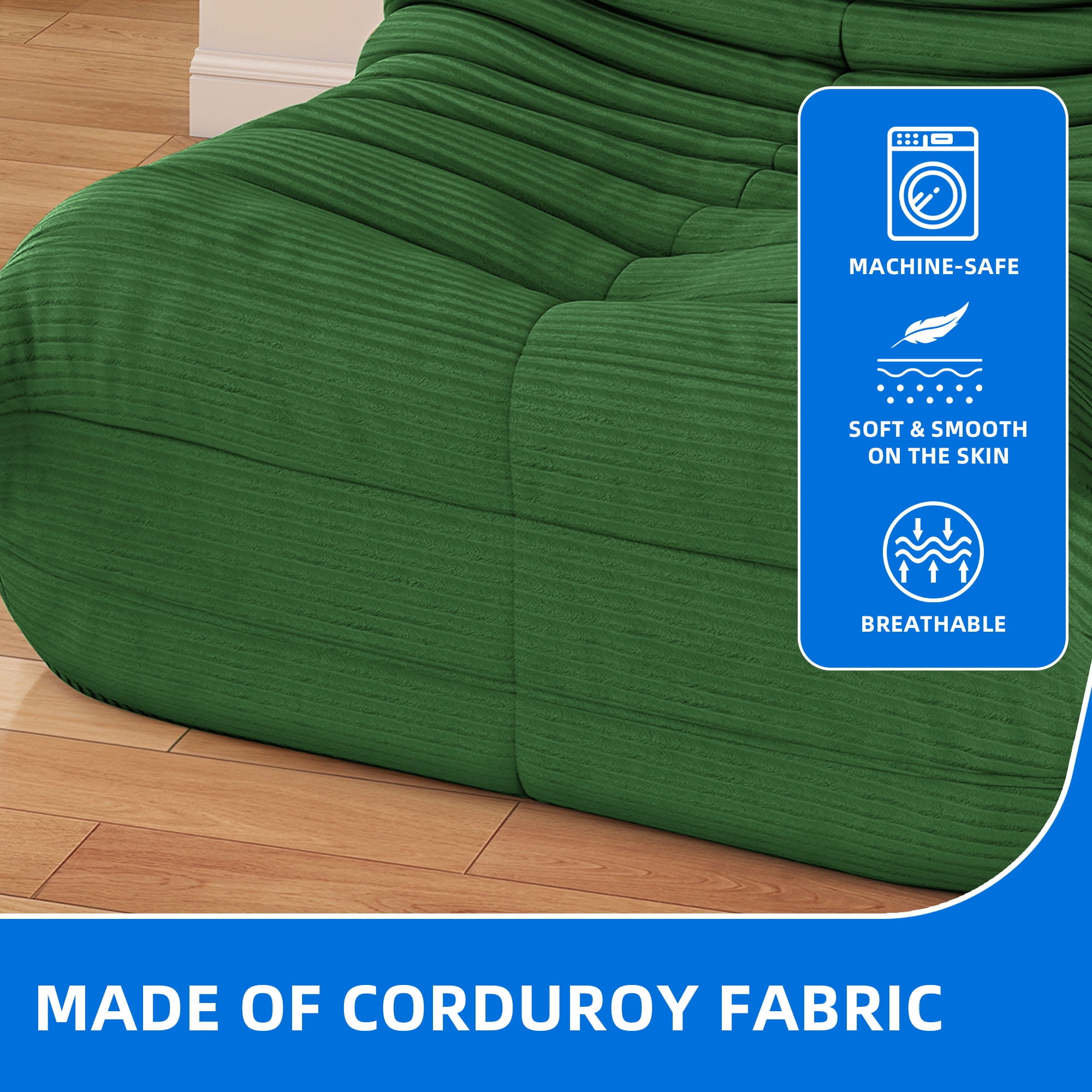 Uforic Bean Bag Chair with High Back, Giant Lazy Floor Sofa for Adult, Single Comfy Togo Sofa with Memory Foam, Green