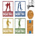 thumbnail image 3 of Basketball Duvet Cover Set, Vintage Style Rubber Stamp Design Print Illustration Basketball Players, Decorative 3 Piece Bedding Set with 2 Pillow Shams, Calking Size, Navy Green Red, by Ambesonne, 3 of 3