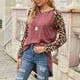 thumbnail image 3 of Blusa de manga larga con estampado de leopardo y cuello redondo para mujer, estilo informal, para citas, rojo vino M, 3 of 6