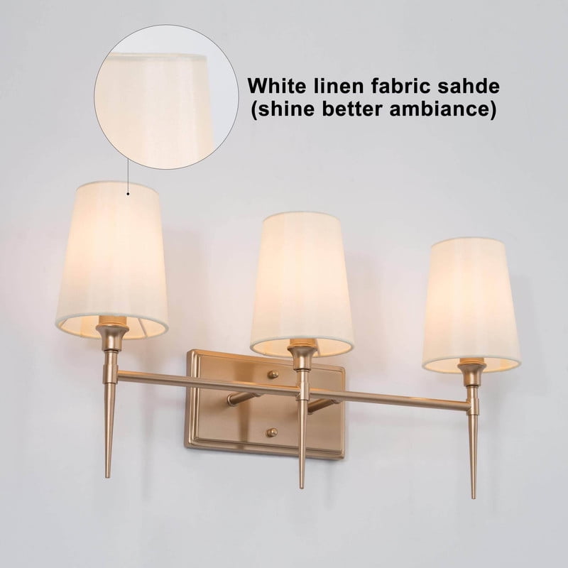 LNC Transitional 3-Light Gold Vanity Light with Fabrics, 23-Inch Bathroom Wall Fixture