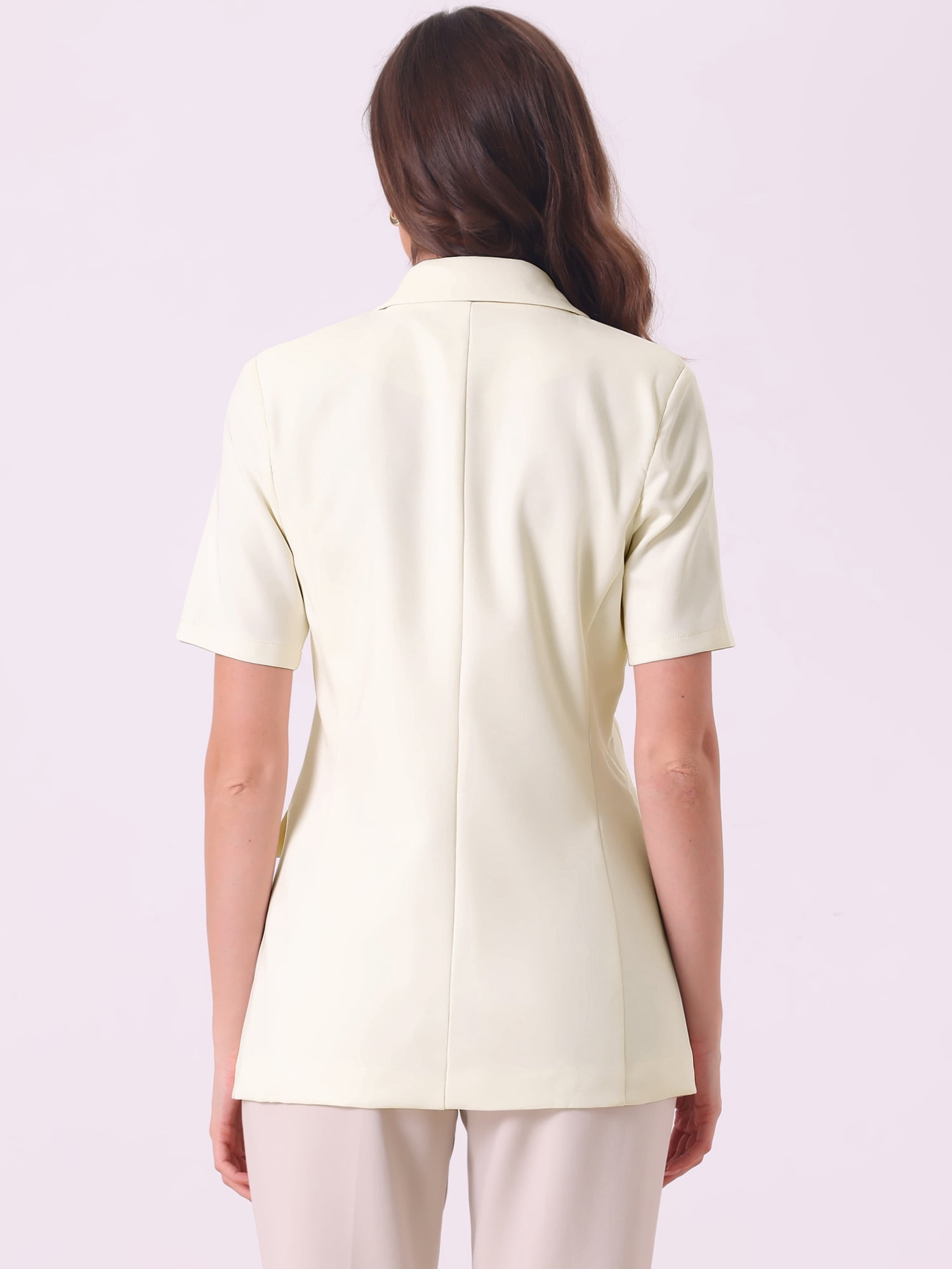 DARING DIVA Short Sleeve Button Down Lapel Blazer M Beige