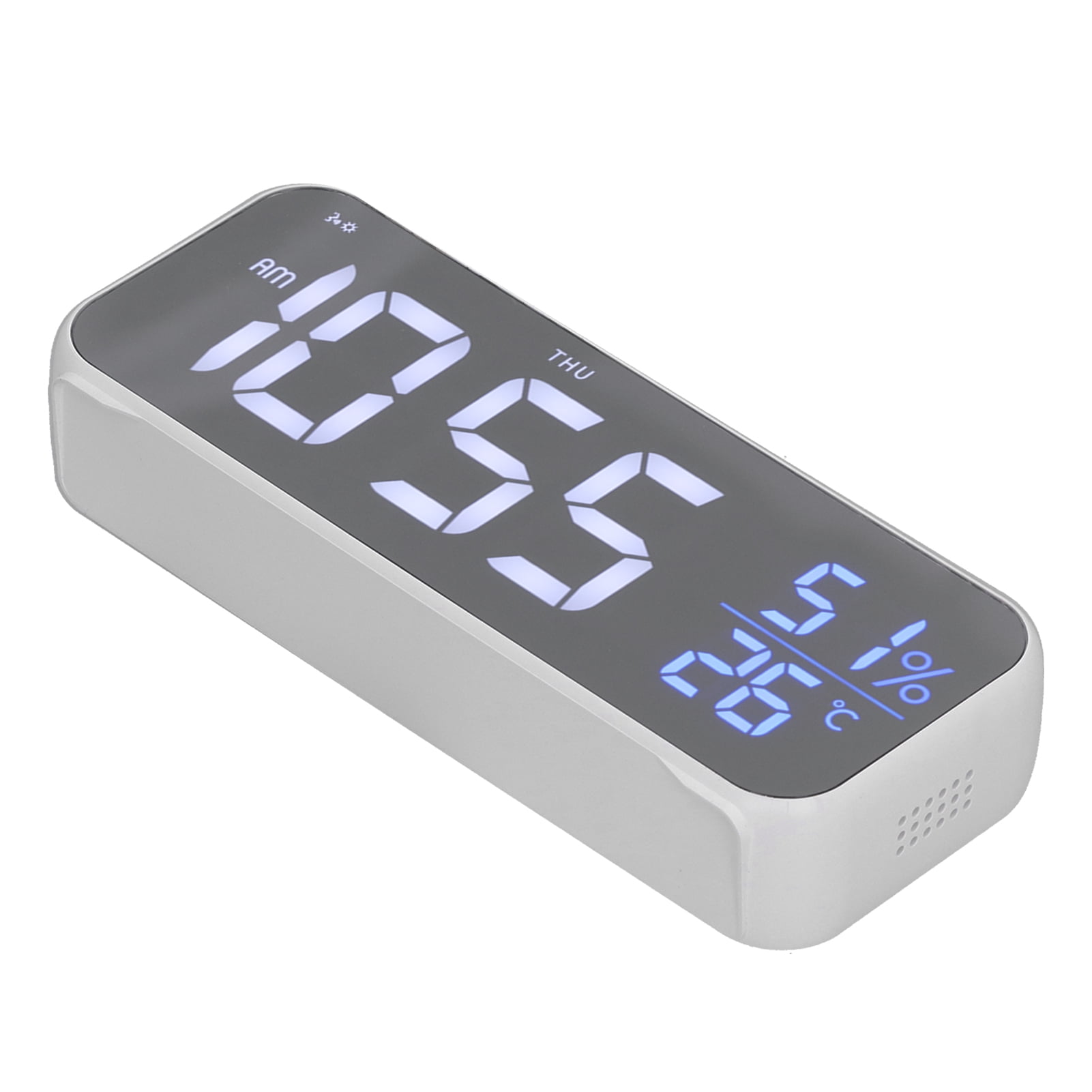 BOKYAN Digital Alarm Clock LED Electronic Mirror Clock with Built-in Battery Temperature Display Date Calendar for Bedroom Office Tabletop Modern White 6.5x2.5x1.2in