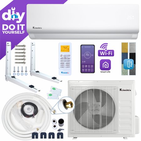 KLIMAIRE 12,000 BTU Do-it-Yourself Mini Split 19 SEER2 Mini Split Heat Pump Air Conditioner w/ 25-ft Pre-Charged Quick-Connect Installation Kit - 230V