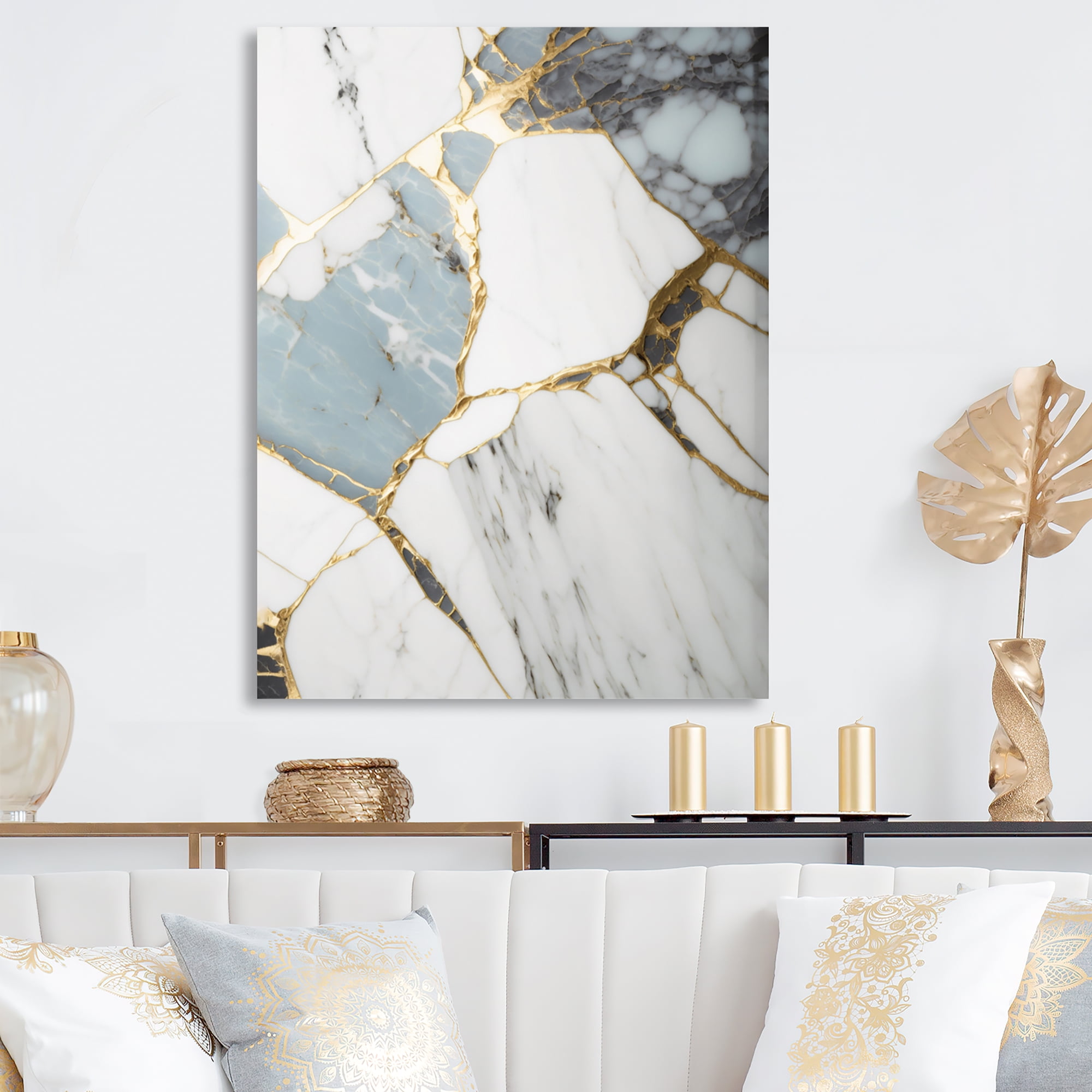 Designart Abstract Geode Gold And White Marble I Canvas Wall Art