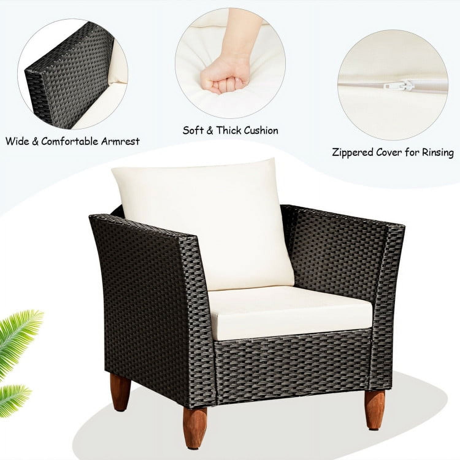 Aimee Lii 3 Pieces Outdoor Patio Rattan Furniture Set with Coffee Table, Modern Patio Furniture, White