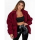 thumbnail image 3 of Abrigo PRETTYGARDEN de Forro Sherpa de Piel Sintética Vino Oversize 3XL, 3 of 7