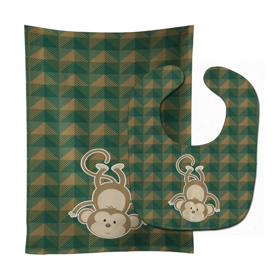 Carolines Treasures BB7023STBU Monkey Baby Bib and Burp Cloth 11 x 18" multicolor
