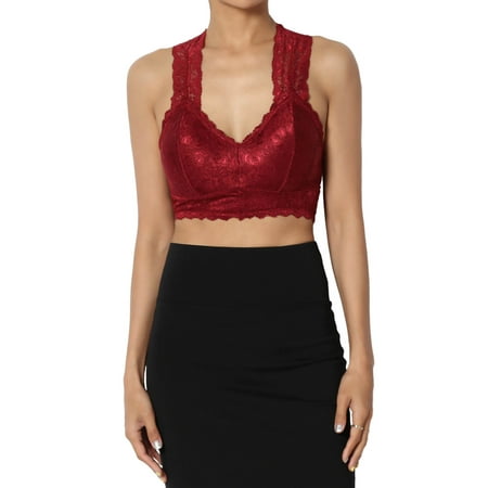 

TheMogan Women s PLUS Padded Lace Racerbacl Bralette Layering Bra Crop Tank Top