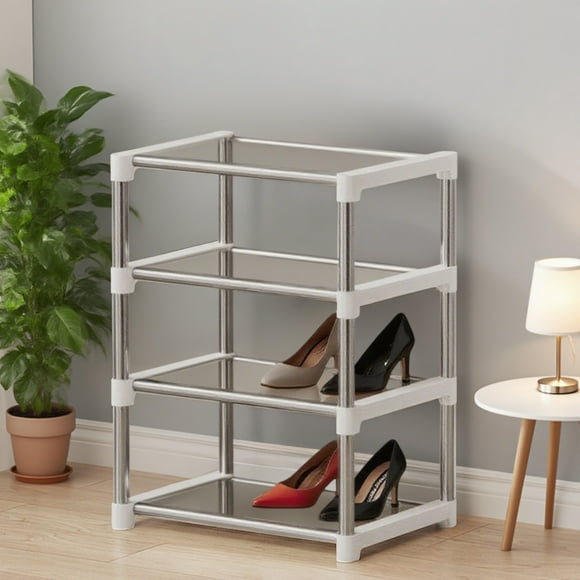 Zapatero de 4 niveles y armario para dormitorio | Organizador de zapatos de plástico blanco con 4 estantes | Zapatero compacto multicapa para recibidores, hogar y espacios pequeños