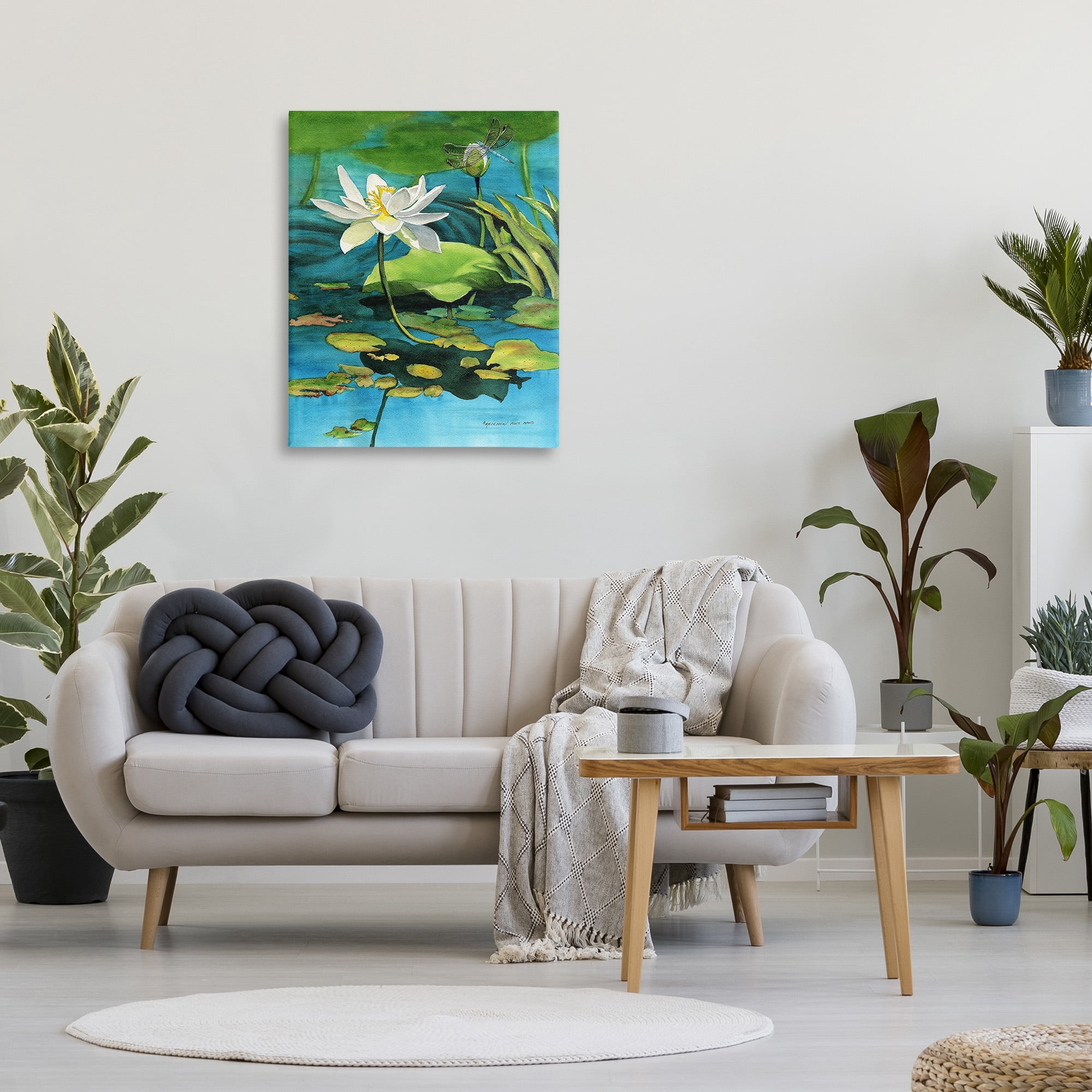 Stupell Industries Pond Lotus & Dragonfly Botanical & Floral Painting Gallery Wrapped Canvas Art Print Wall Art, 30 x 40