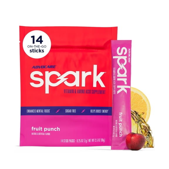 AdvoCare Spark Energy Drink Mix – Vitamin & Amino Acid Powder Supplement, Fruit Punch Flavor, 14 Stick Packs