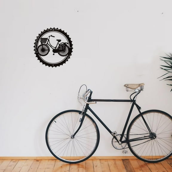 Wheels Bicycle Metal Wall Art Decor Matte Style Wall Hanging Decor Silhouette Wall Art for DIY Home Garden Hotel Office Wall Festival Decoration Gift 11.81×11.81 Inch