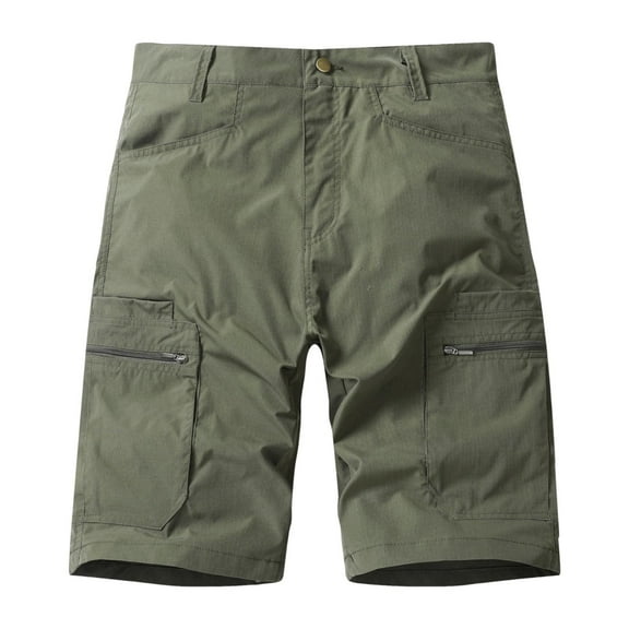 Mens Outdoor Casual Shorts Quick Dry Fishing Hiking Shorts Solid Zipper Button Pockets Shorts
