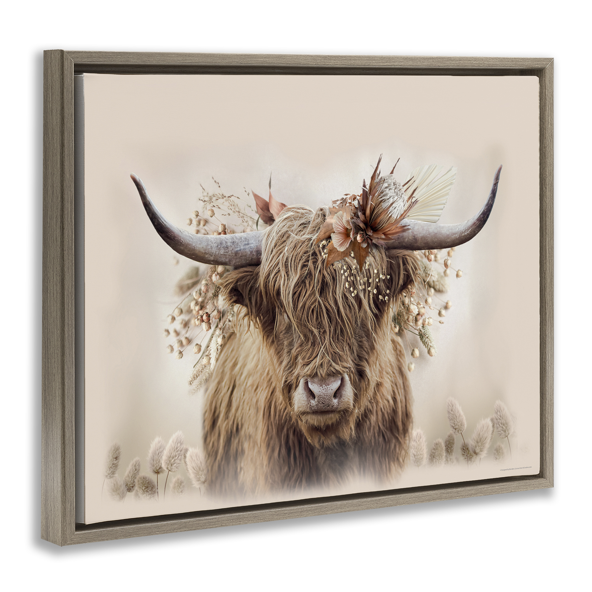 Stupell Industries Peachy Pastel Cattle Animals Painting Brown Floater Framed Canvas Art Print Wall Art, 31 x 25