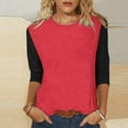 thumbnail image 2 of BLVB Womens 3/4 Sleeve Tunic Tops Trendy Color Block Crewneck Spring T-Shirts Casual Loose Comfy Going out Tee Shirts, 2 of 5