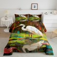 thumbnail image 1 of YST Ensemble de Douillette Grand à Couronnes Rouges Grues Ensemble de Literie Oiseau Blanc, Couette en Duvet Animal de Dessin Animé Ensemble de Housse de Couette Feuille de Lotus Verte Douillette Matelassée Aquarelle Abstraite Décoration de Chambre pour Enfants Garçons Filles, 1 of 5