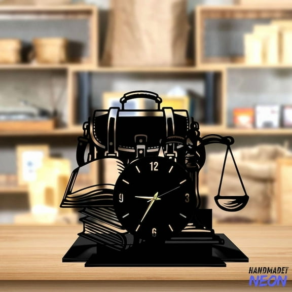 Handmadetneonsign Lawyer Tabletop Metal Clock, Scales Of Justice Desktop Clock, Clock Home Decor 93324