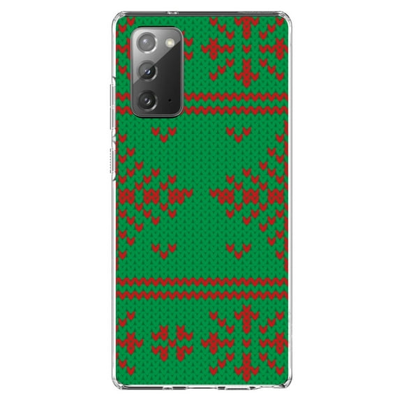 DistinctInk Clear Shockproof Hybrid Case for Samsung Galaxy Note 20 (6.7" Screen) - TPU Bumper, Acrylic Back, Tempered Glass Screen Protector - Green Red Ugly Christmas Sweater - Christmas All Year