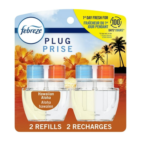 Febreze Plug In Air Freshener, Odor-Fighting Scented Oil Refill, Hawaiian Aloha Scent, 2 Refills