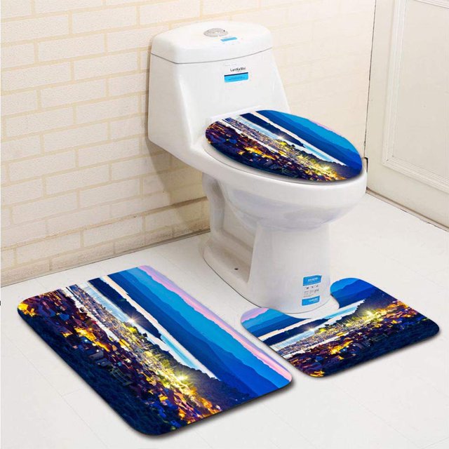 ABPHQTO Panorama nocturno de la isla Betina Murter Dalmacia Croacia Juego de alfombras de baño de 3 piezas Alfombra de baño Alfombra de contorno y tapa de inodoro