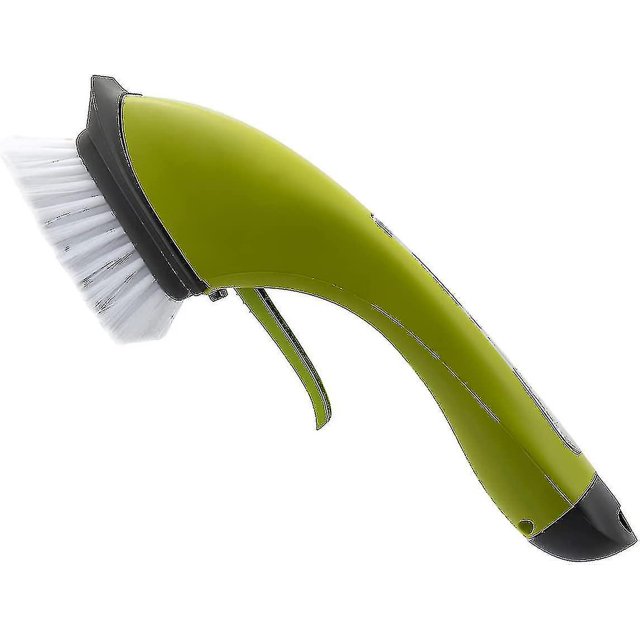 Cepillo para cubiertos con mango Dispensador de jabón Cepillo para fregar cocina con raspador Recargable para limpiar fregaderos, etiquetas de bañeras, cubiertos, ollas y hornos (verde) TUNC Sencillez