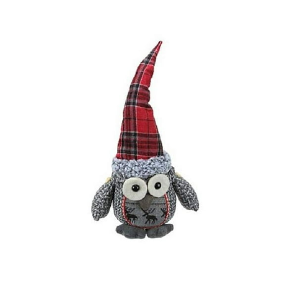 16.75" Gray Basket Weave and Red Plaid Sitting Owl Decorative Christmas Tabletop Figure