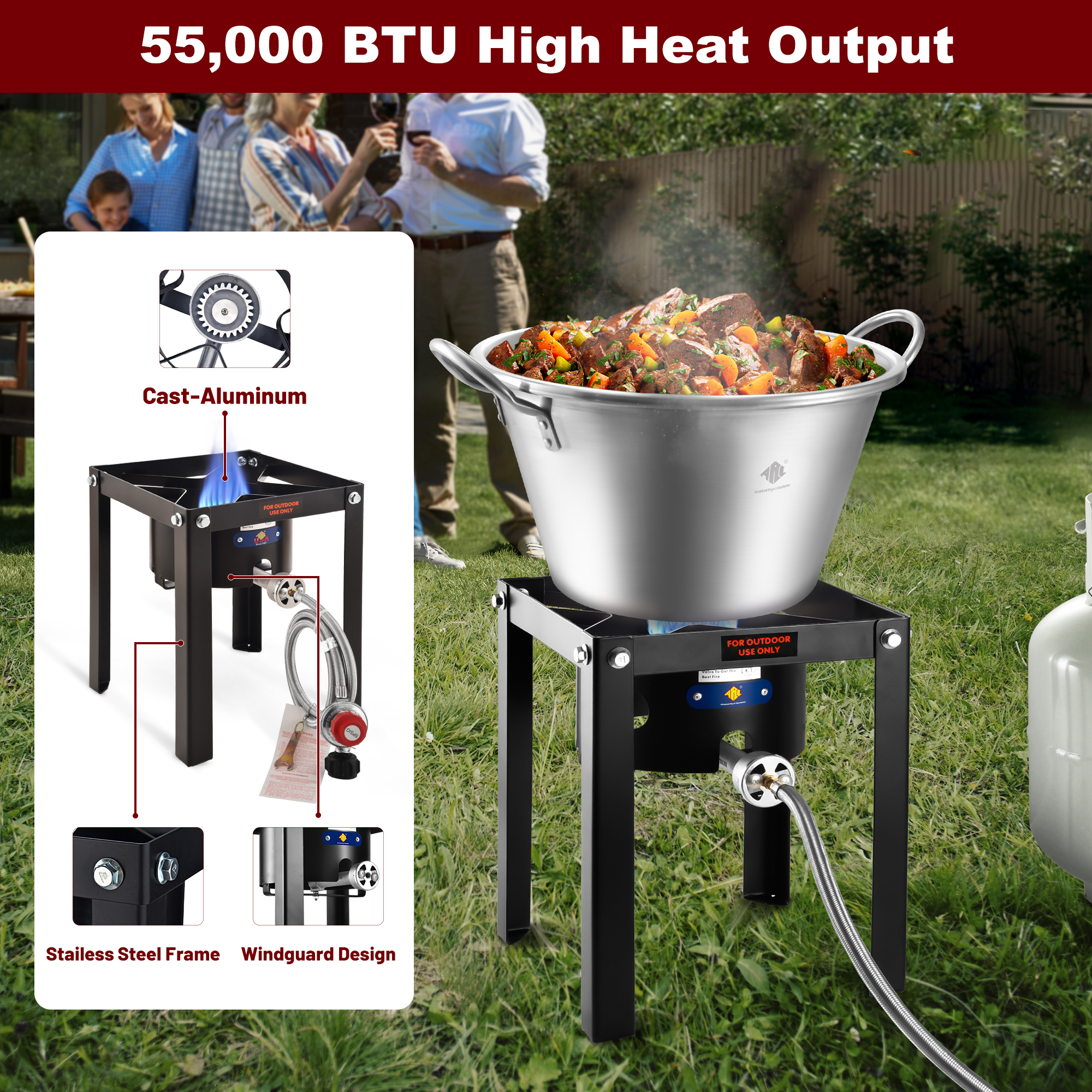 ARC Stainless Steel Mexican Cazo Para Carnitas With 55,000BTU Propane Burner Camping Stove,Outdoor Gas Stove Burner Cooker for Cooking for Turkey Fry,Homebrewing,Seafood Boiling