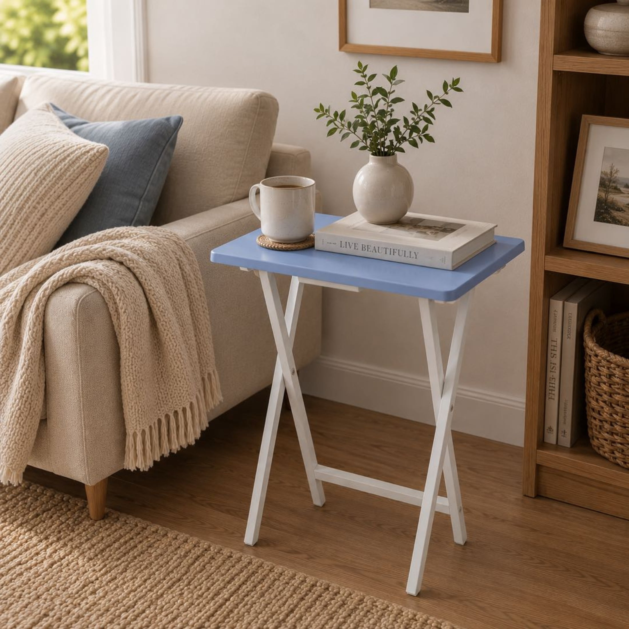 Mainstays Rubberwood Folding TV Tray Table, Seaside