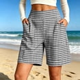 thumbnail image 3 of Costeam Womens Gingham Bermuda Shorts Relaxed Straight Leg with Big Patch Pockets High Wide Elastic Waist Plaid Knee Length Casual Walking Stretch Short Trousers, 3 of 6