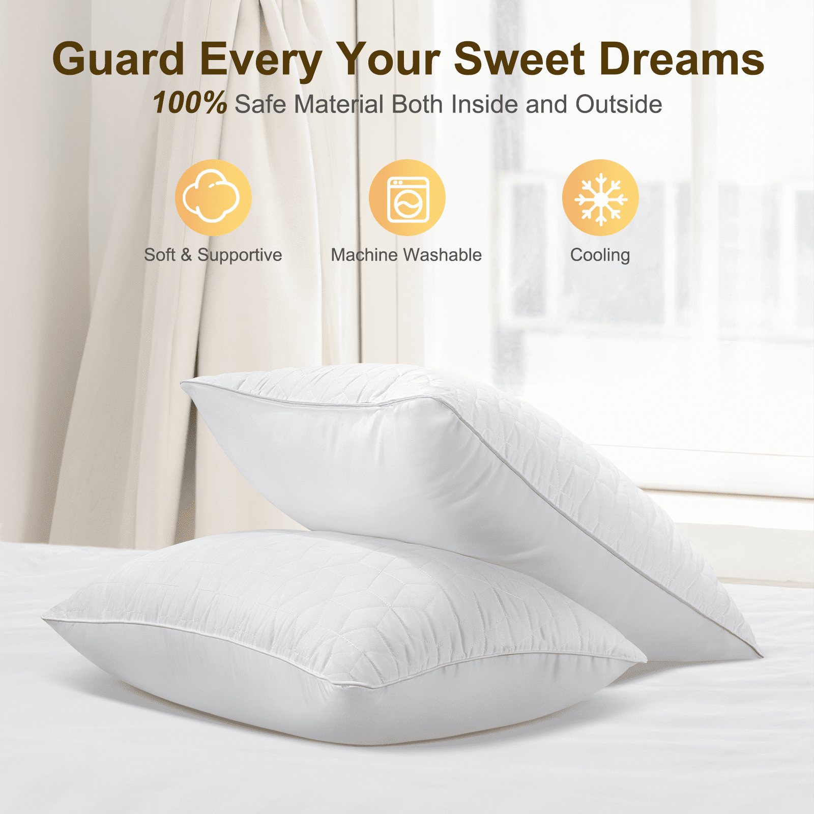 Bed Pillows Queen Size Set of 2, Hotel Gusseted Pillows for Sleeping, Alternative to Down Pillows, Soft Supportive & Fluffy Pillows for Back, Stomach or Side Sleepers