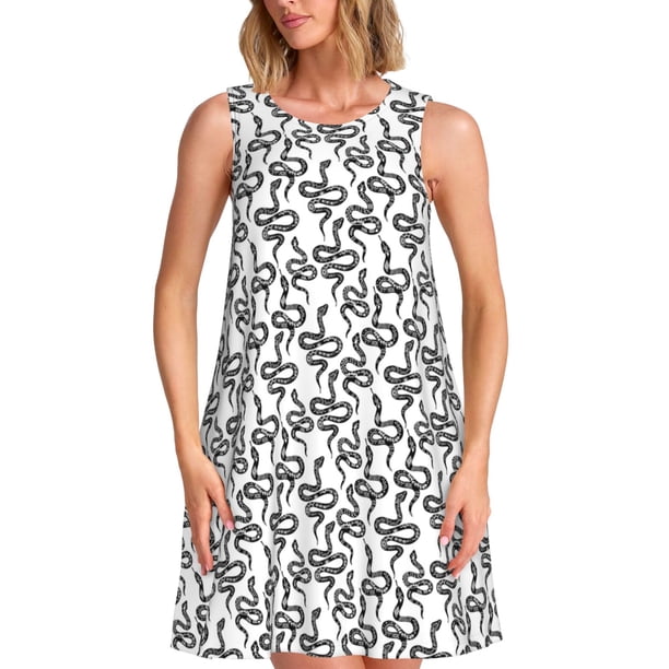 Fotbe Snake Vestido de Verano sin Mangas para Mujer – Vestido Midi Línea A, Estilo Camiseta Floral, Vestido Playero Casual y Fluido