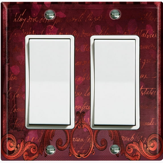 Metal Light Switch Plate Cover Elegant Maroon Red Letter Frame Damask DAM068