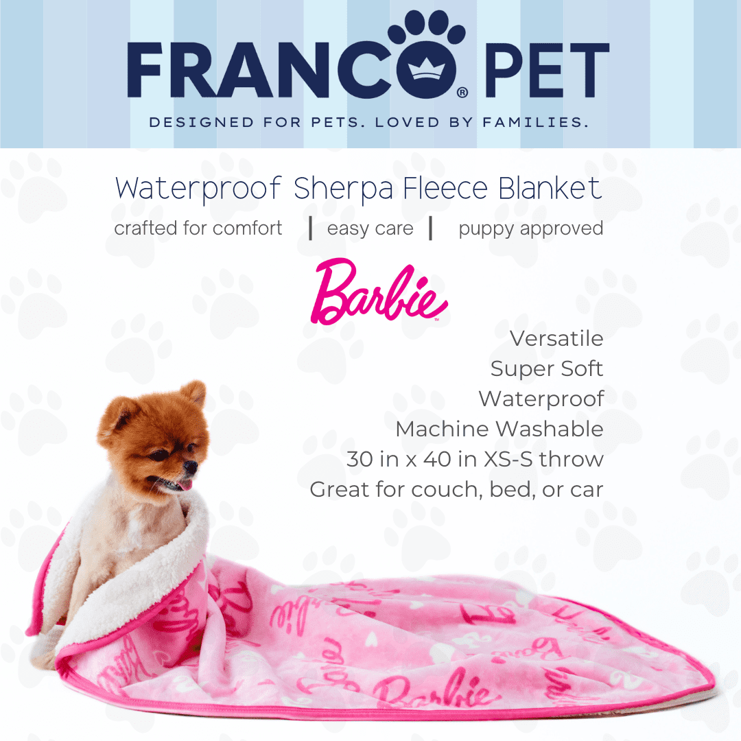 Barbie Waterproof Fleece Sherpa Dog Pet Throw Blanket, 30x40 Small